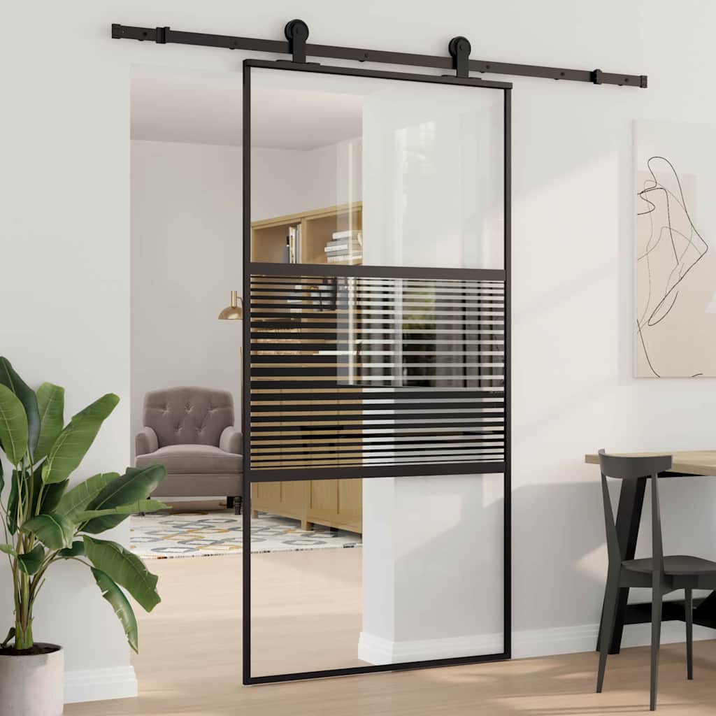 Vidaxl glazen deur gestreept zwart 90 x 2 x 205 cm aluminium
