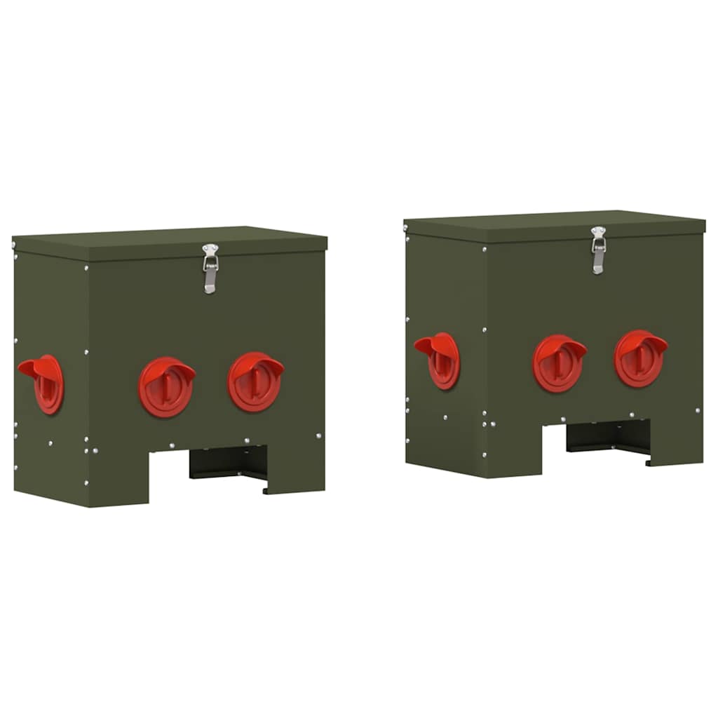 Vidaxl kip voerbak 2 pcs olijf groen 40,5 x 25 x 38 cm