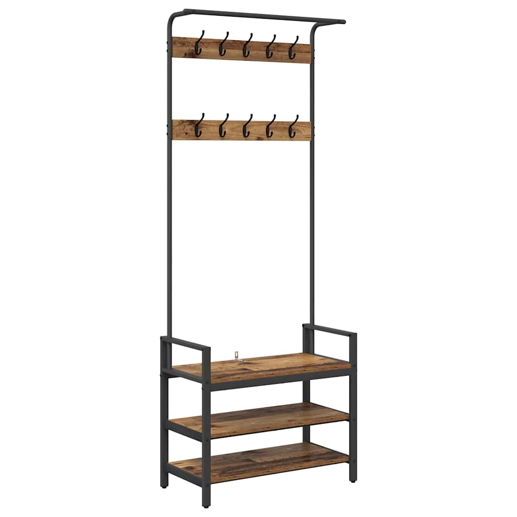 Vidaxl kapstok met plank oudhout 75 x 34 x 184 cm bewerkt hout