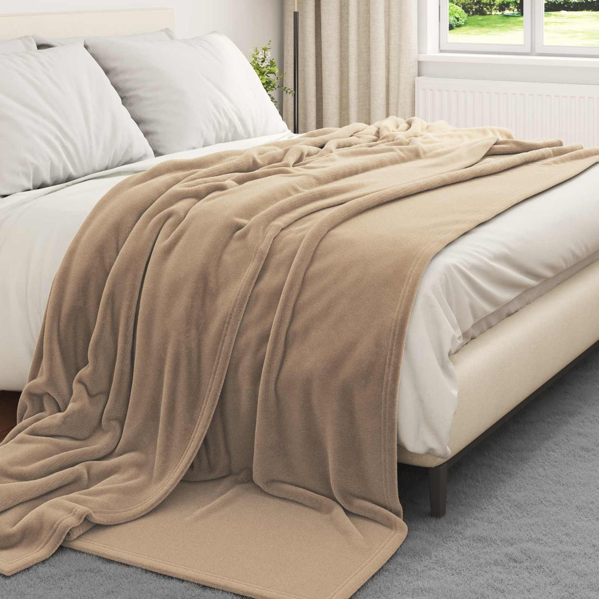 Vidaxl gooi deken kameel 240 x 270 cm fleece