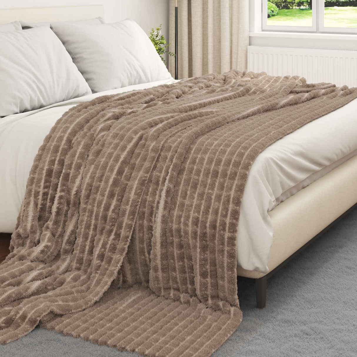 Vidaxl gooi deken kameel 240 x 220 cm fleece