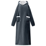 Vidaxl deken hoodie marineblauw l fleece en flanel