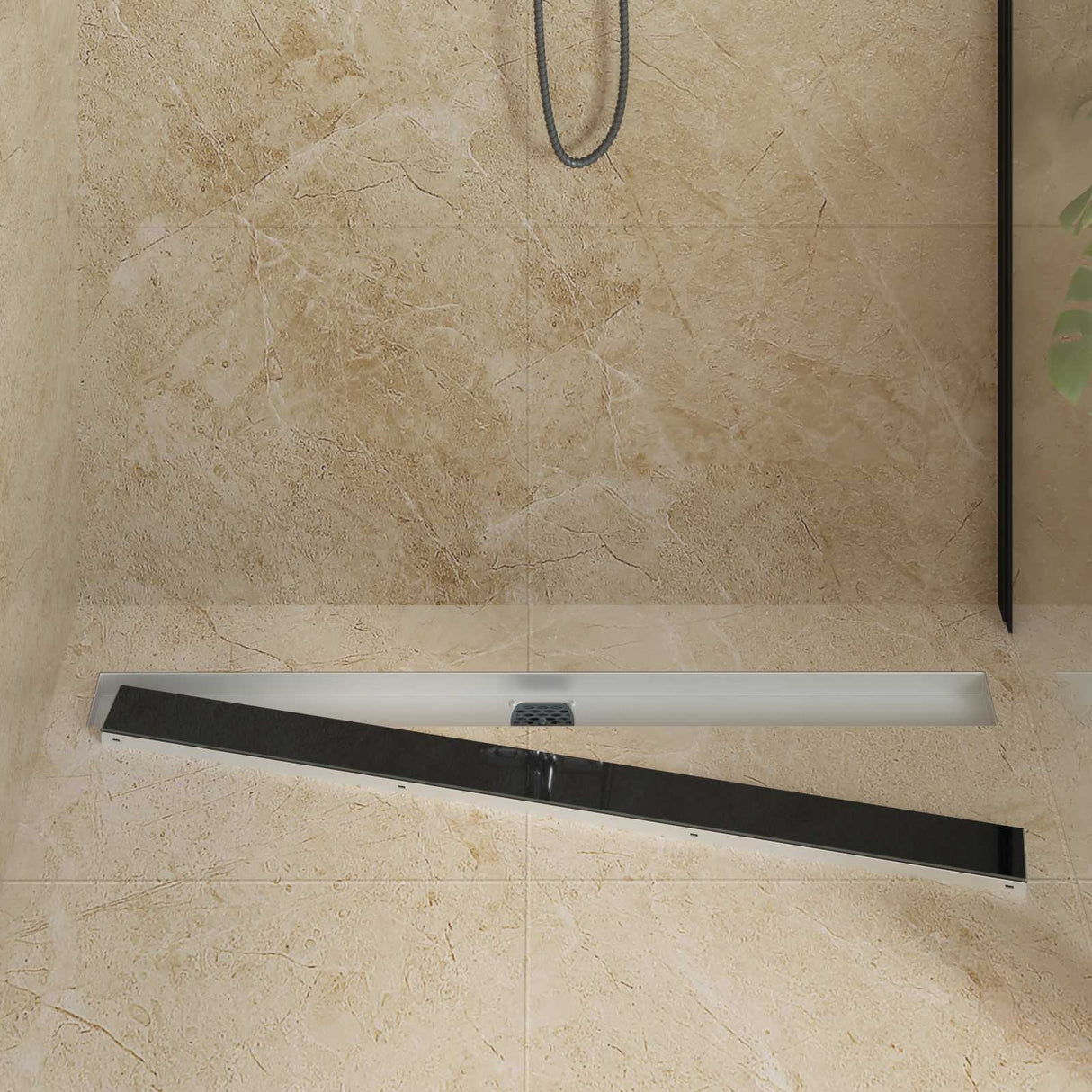 Vidaxl doucheafvoer glasdeksel met 360° sifon zwart 100 cm
