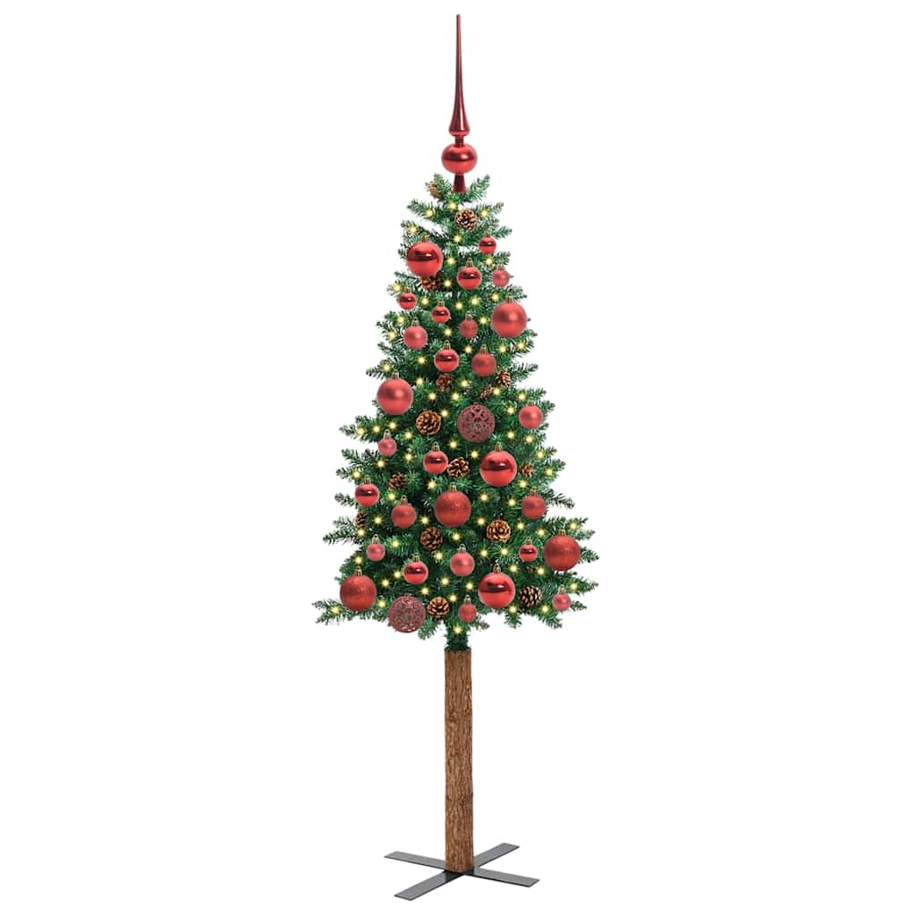 Vidaxl slanke kerstboom groen 150 cm pvc en massief dennenhout