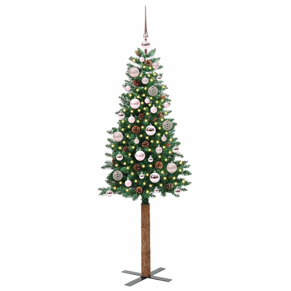 Vidaxl slanke kerstboom groen 150 cm pvc en massief dennenhout