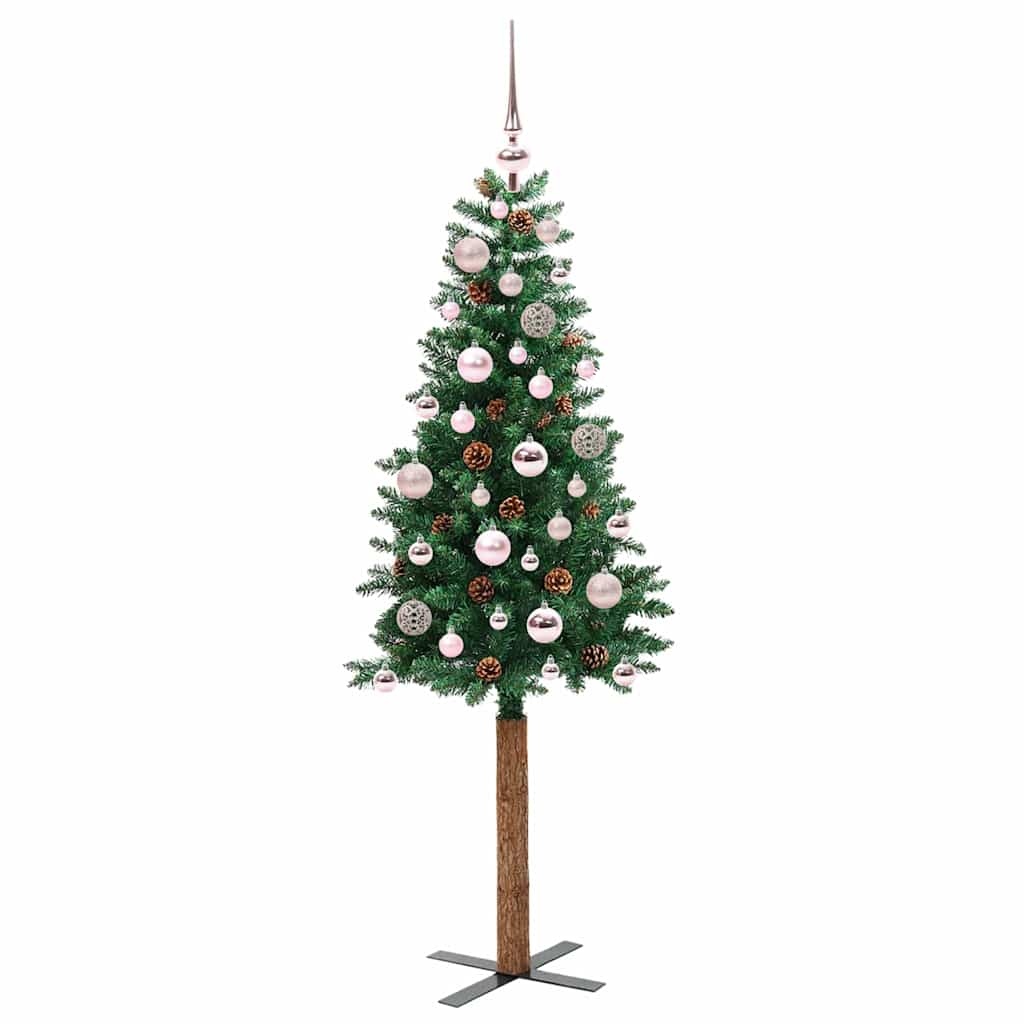 Vidaxl slanke kerstboom groen 150 cm pvc en massief dennenhout