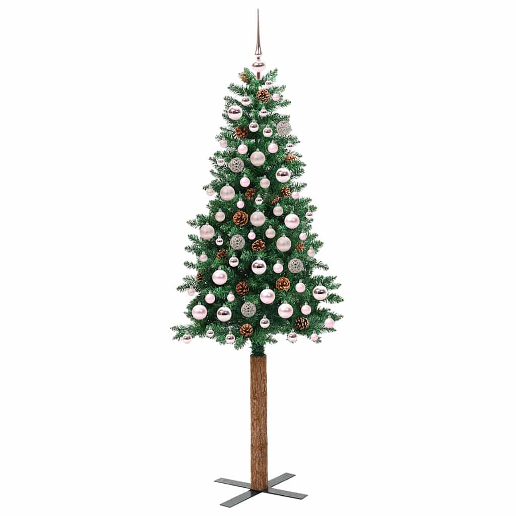 Vidaxl slanke kerstboom groen 180 cm pvc en massief dennenhout