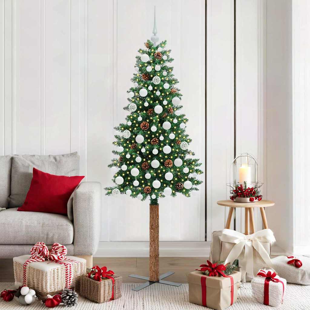 Vidaxl slanke kerstboom groen 180 cm pvc en massief dennenhout