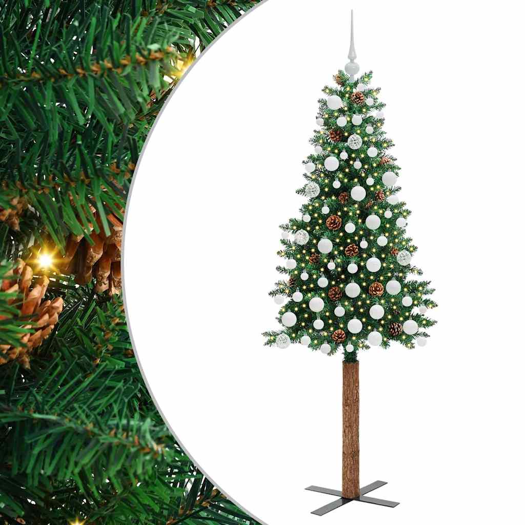 Vidaxl slanke kerstboom groen 180 cm pvc en massief dennenhout