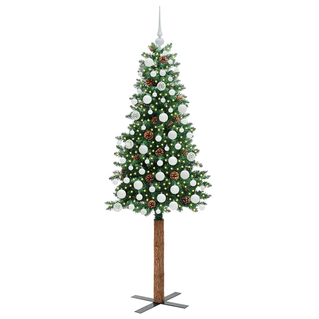 Vidaxl slanke kerstboom groen 180 cm pvc en massief dennenhout