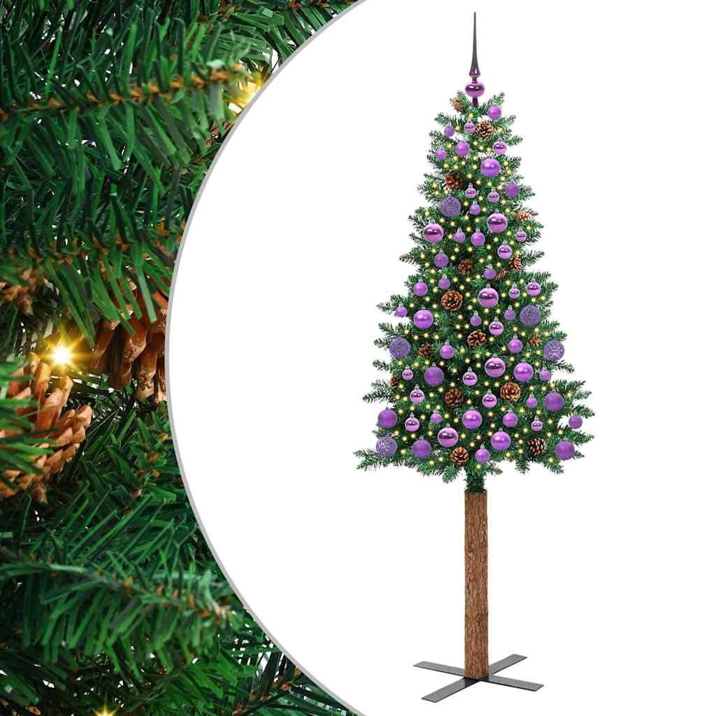 Vidaxl slanke kerstboom groen 180 cm pvc en massief dennenhout