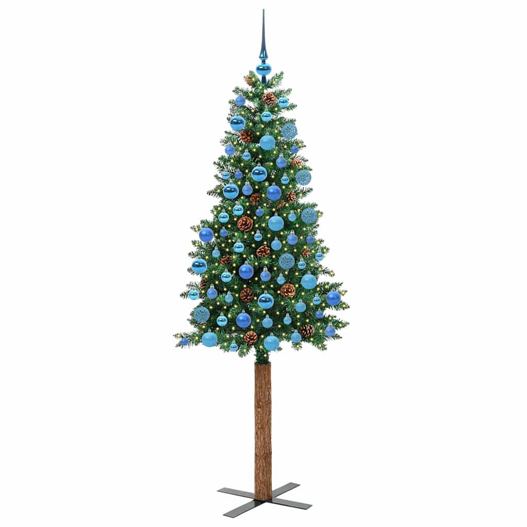 Vidaxl slanke kerstboom groen 180 cm pvc en massief dennenhout