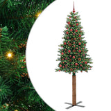 Vidaxl slanke kerstboom groen 210 cm pvc en massief dennenhout