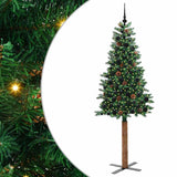 Vidaxl slanke kerstboom groen 210 cm pvc en massief dennenhout
