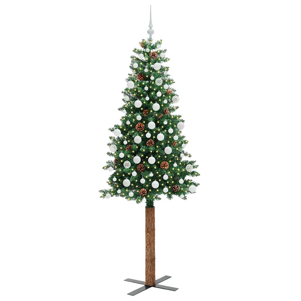 Vidaxl slanke kerstboom groen 210 cm pvc en massief dennenhout