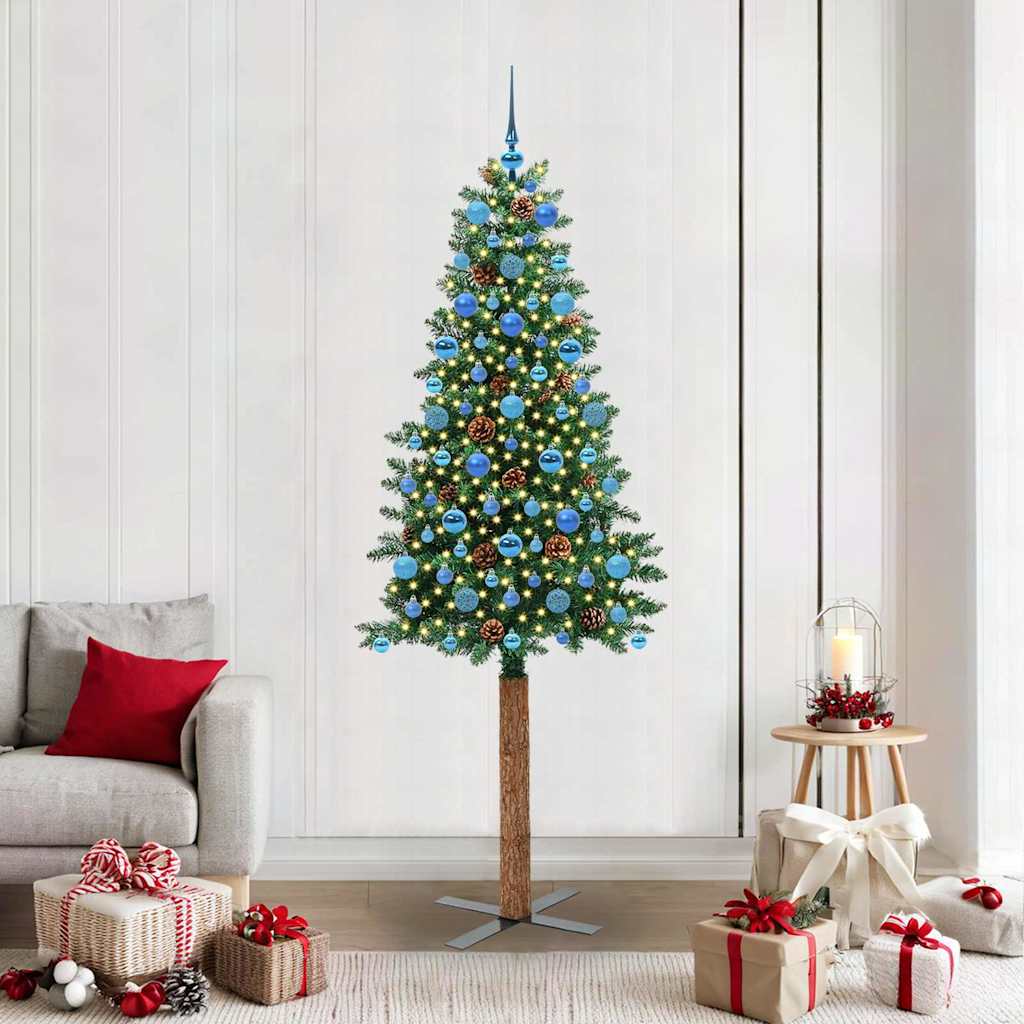 Vidaxl slanke kerstboom groen 210 cm pvc en massief dennenhout