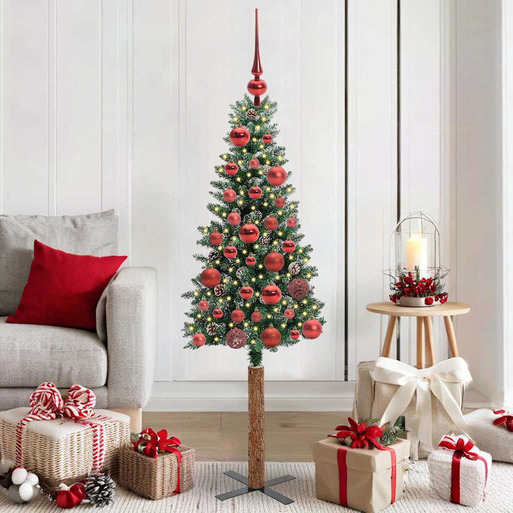 Vidaxl slanke kerstboom groen 150 cm pvc en massief dennenhout