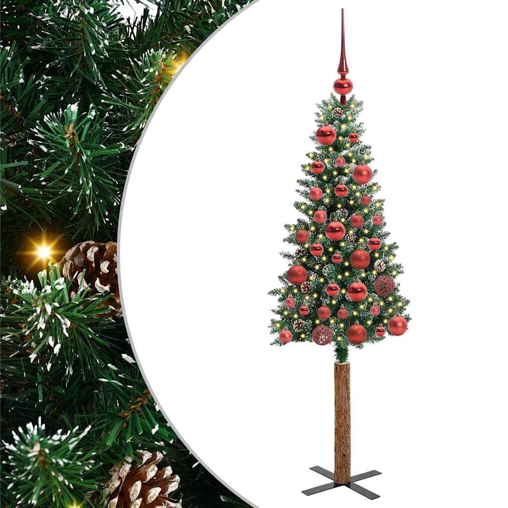 Vidaxl slanke kerstboom groen 150 cm pvc en massief dennenhout