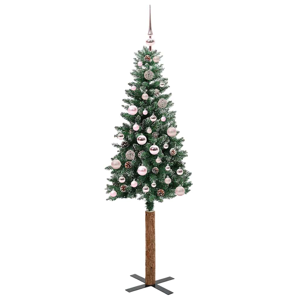 Vidaxl slanke kerstboom groen 150 cm pvc en massief dennenhout