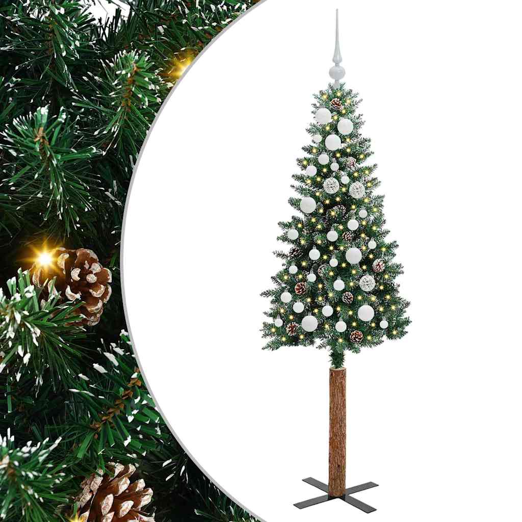 Vidaxl slanke kerstboom groen 150 cm pvc en massief dennenhout