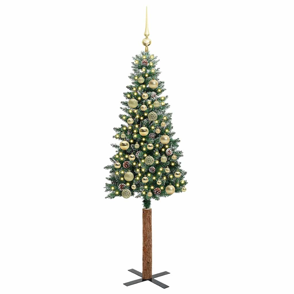 Vidaxl slanke kerstboom groen 150 cm pvc en massief dennenhout