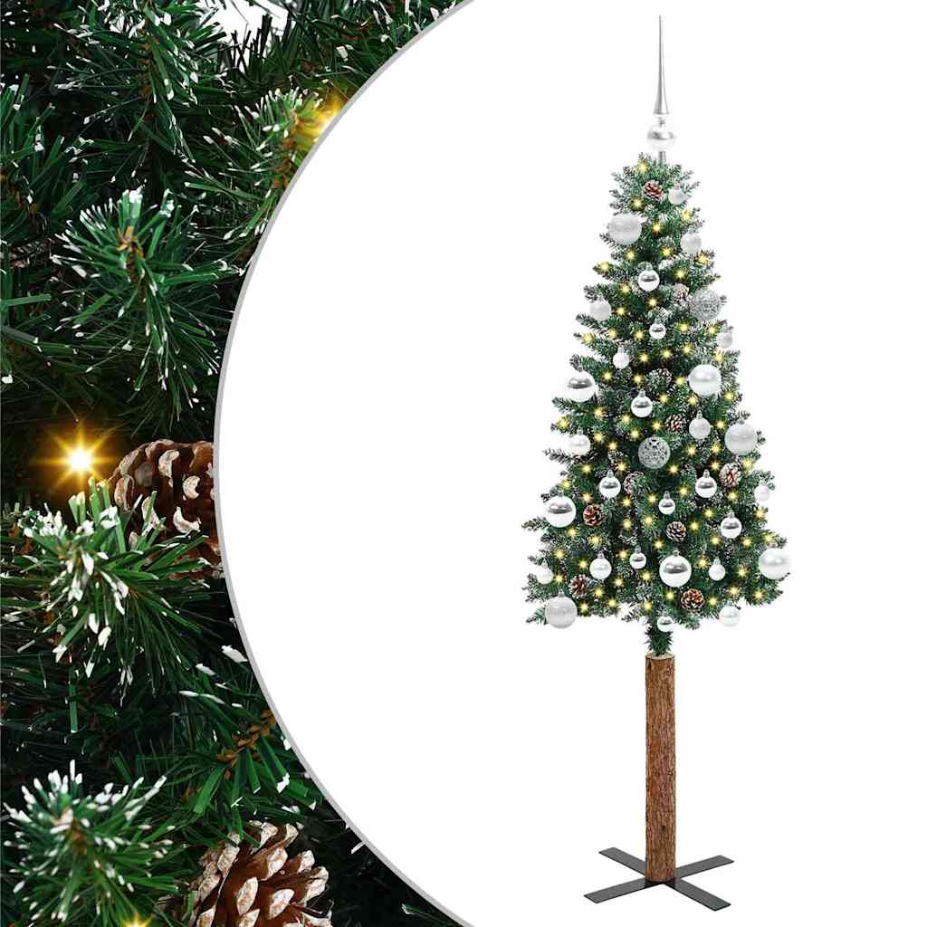 Vidaxl slanke kerstboom groen 150 cm pvc en massief dennenhout