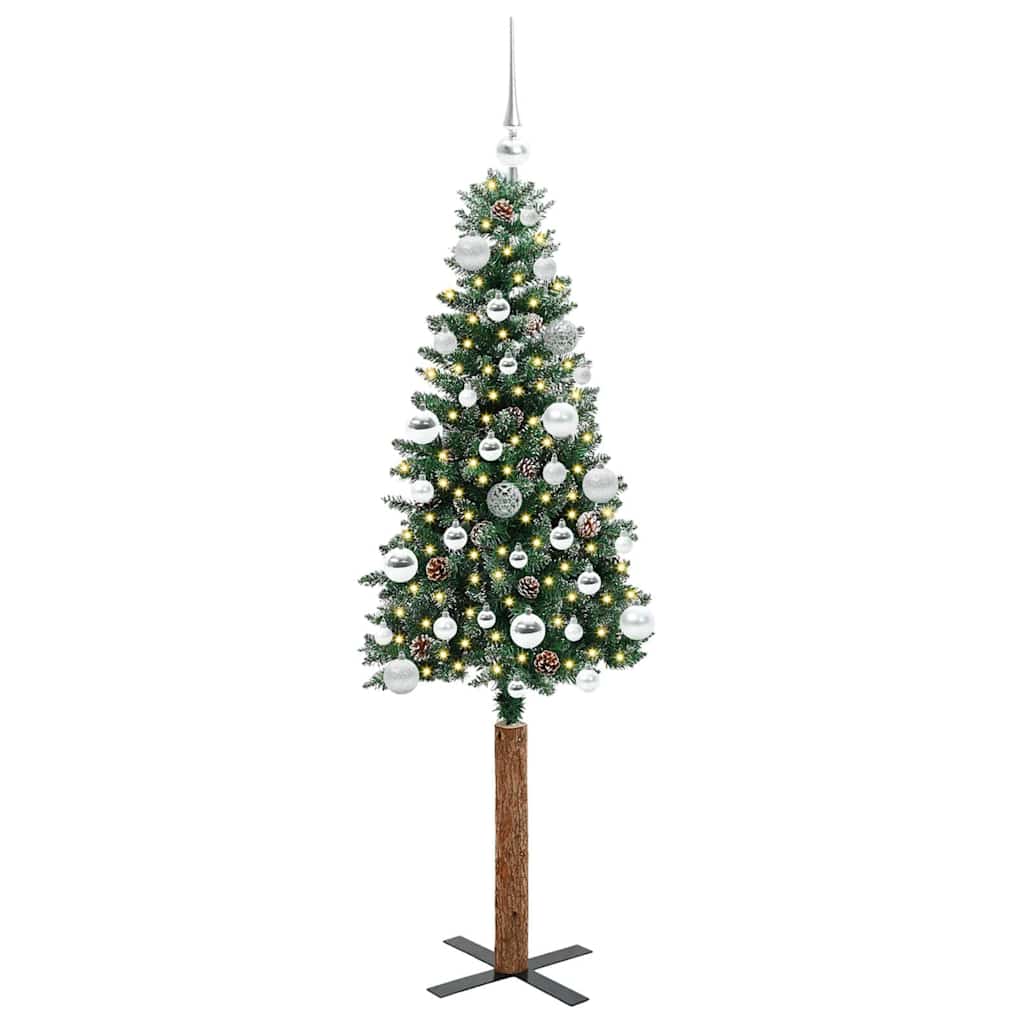 Vidaxl slanke kerstboom groen 150 cm pvc en massief dennenhout