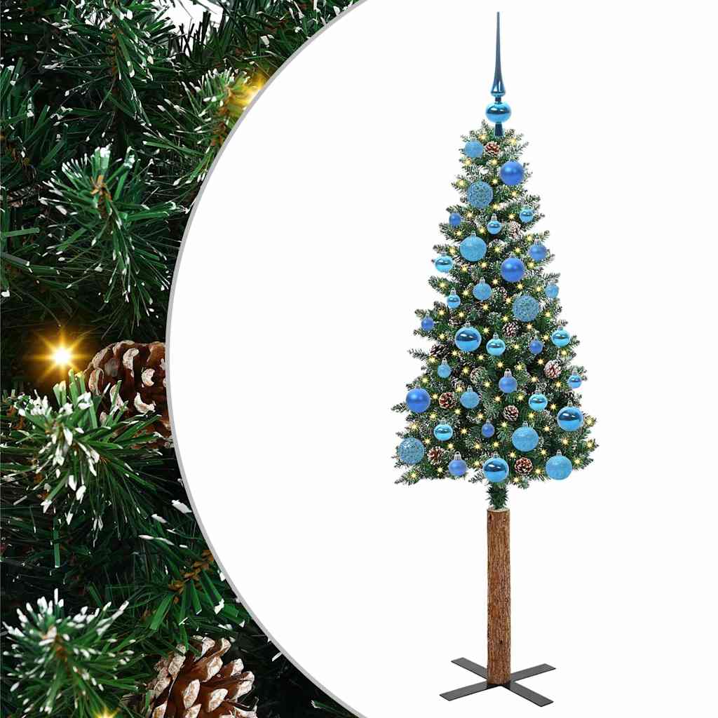 Vidaxl slanke kerstboom groen 150 cm pvc en massief dennenhout