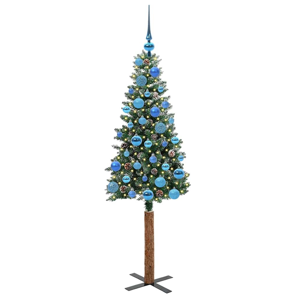 Vidaxl slanke kerstboom groen 150 cm pvc en massief dennenhout