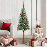 Vidaxl slanke kerstboom groen 150 cm pvc en massief dennenhout