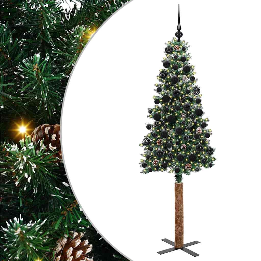 Vidaxl slanke kerstboom groen 180 cm pvc en massief dennenhout