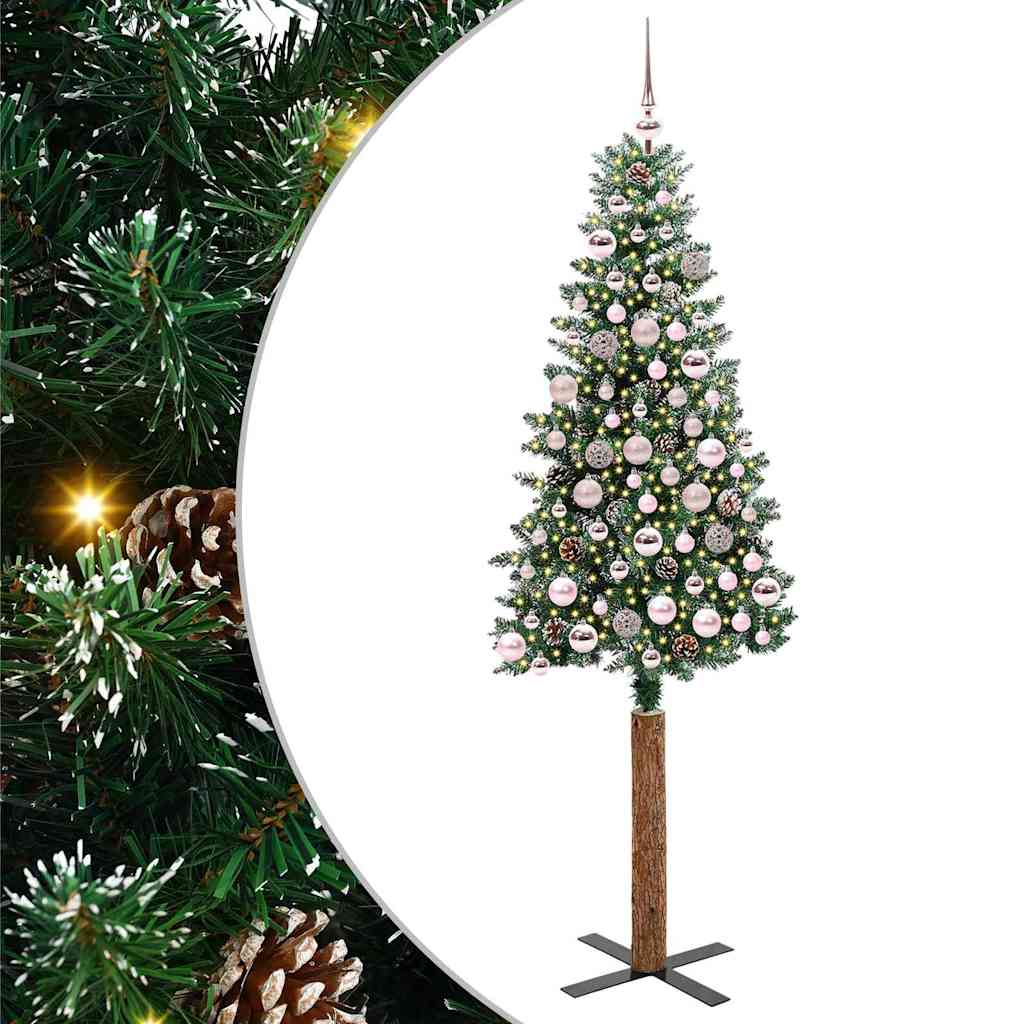 Vidaxl slanke kerstboom groen 180 cm pvc en massief dennenhout