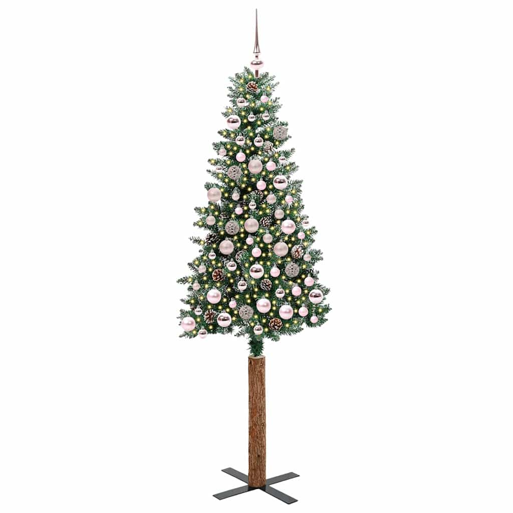 Vidaxl slanke kerstboom groen 180 cm pvc en massief dennenhout