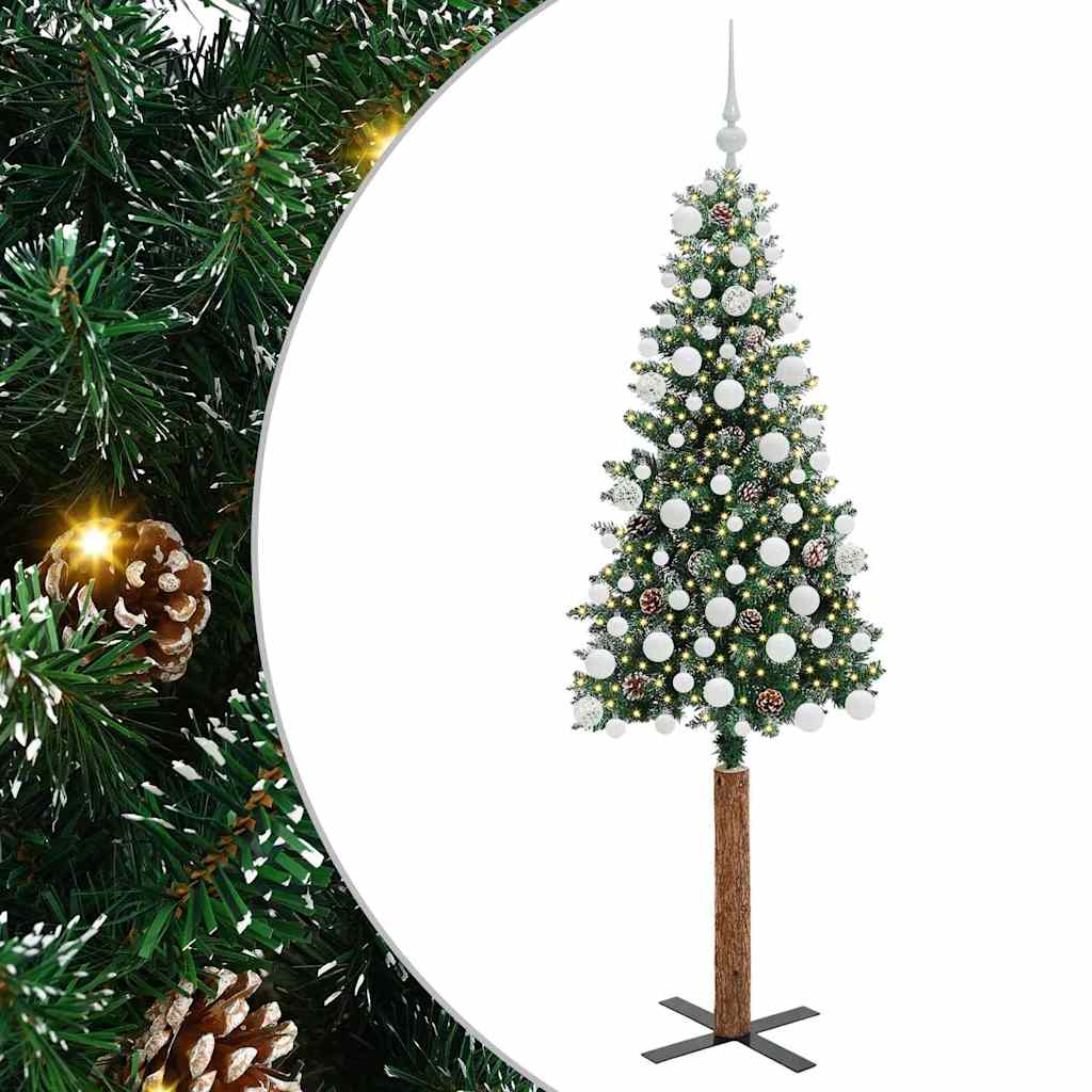 Vidaxl slanke kerstboom groen 180 cm pvc en massief dennenhout