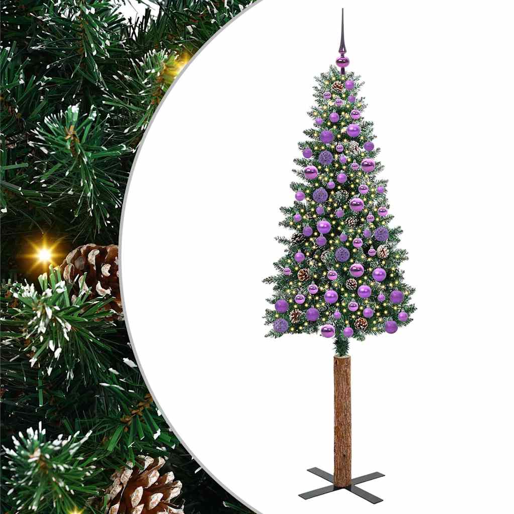 Vidaxl slanke kerstboom groen 180 cm pvc en massief dennenhout