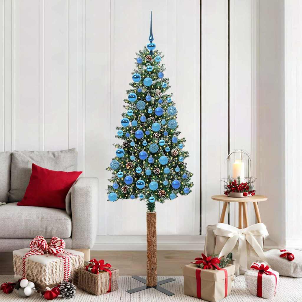 Vidaxl slanke kerstboom groen 180 cm pvc en massief dennenhout