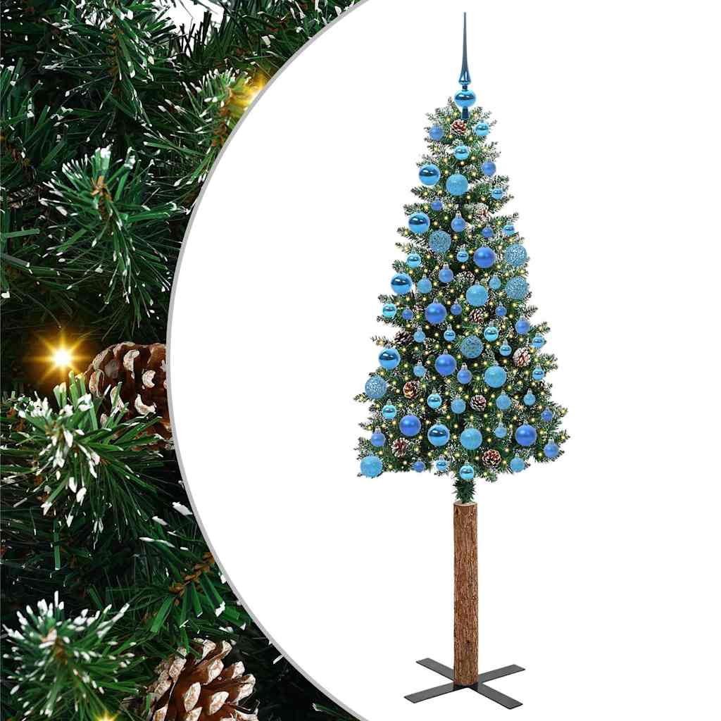 Vidaxl slanke kerstboom groen 180 cm pvc en massief dennenhout