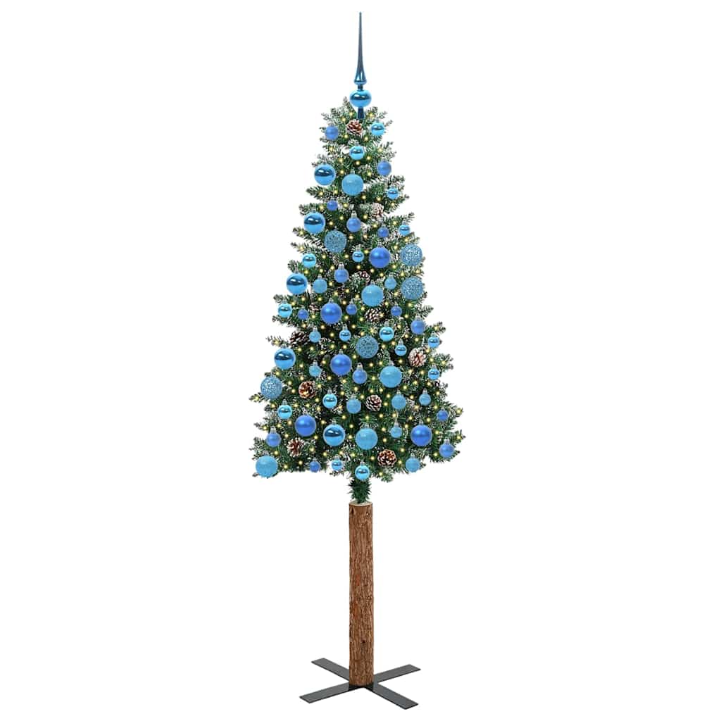Vidaxl slanke kerstboom groen 180 cm pvc en massief dennenhout