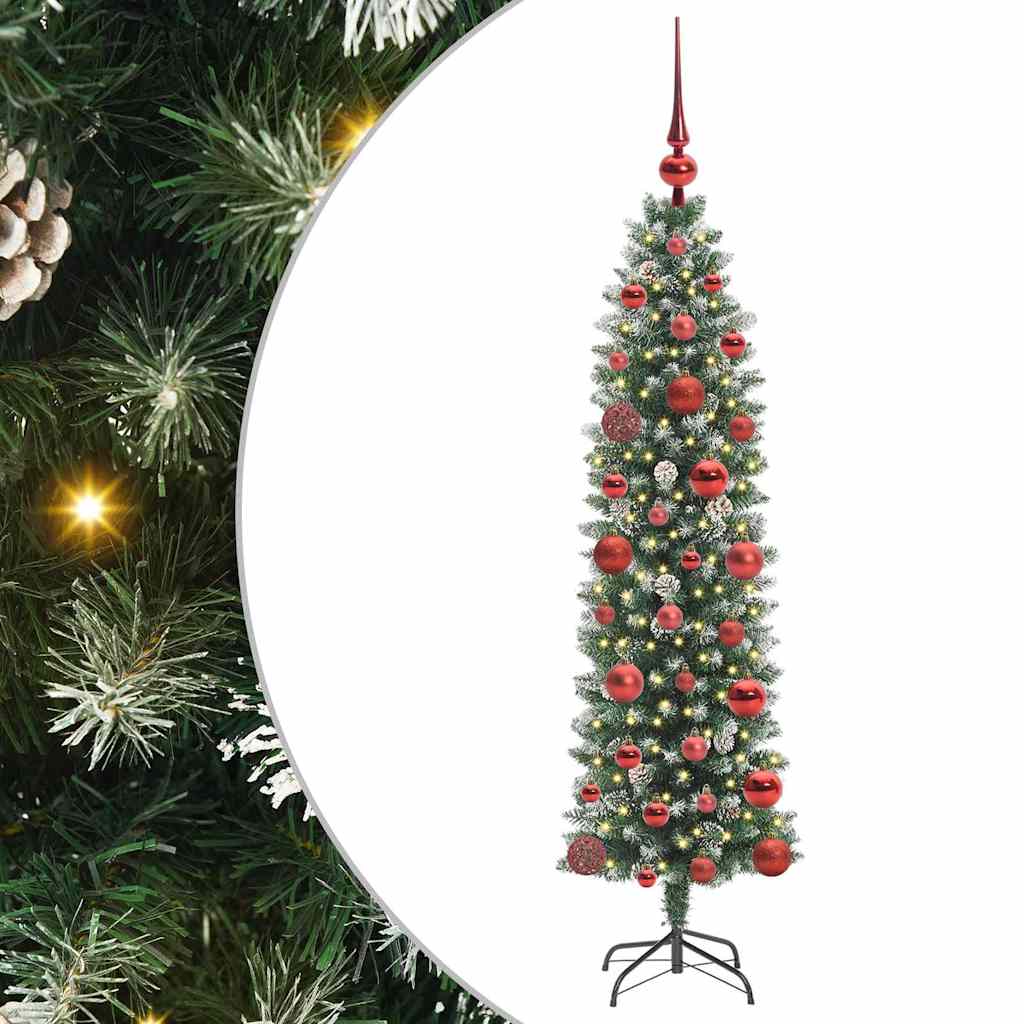 Vidaxl kunstmatige slanke kerstboom met 150 led groen en wit 120 cm
