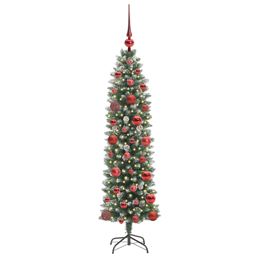 Vidaxl kunstmatige slanke kerstboom met 150 led groen en wit 120 cm