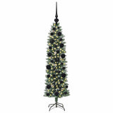 Vidaxl kunstmatige slanke kerstboom met 150 led groen en wit 120 cm