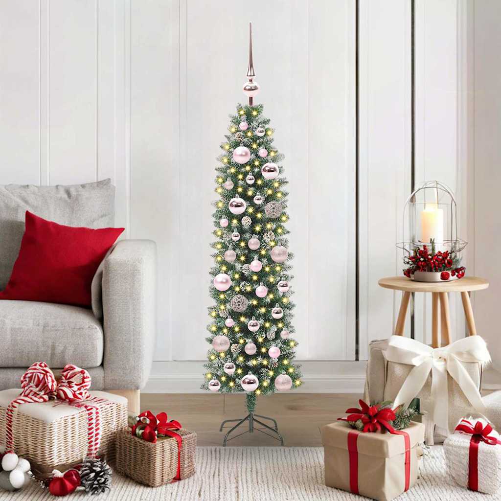 Vidaxl kunstmatige slanke kerstboom met 150 led groen en wit 120 cm