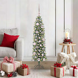 Vidaxl kunstmatige slanke kerstboom met 150 led groen en wit 120 cm