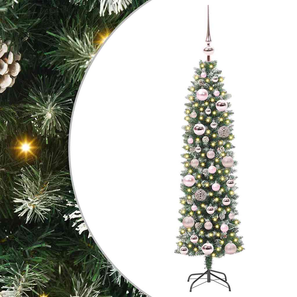 Vidaxl kunstmatige slanke kerstboom met 150 led groen en wit 120 cm