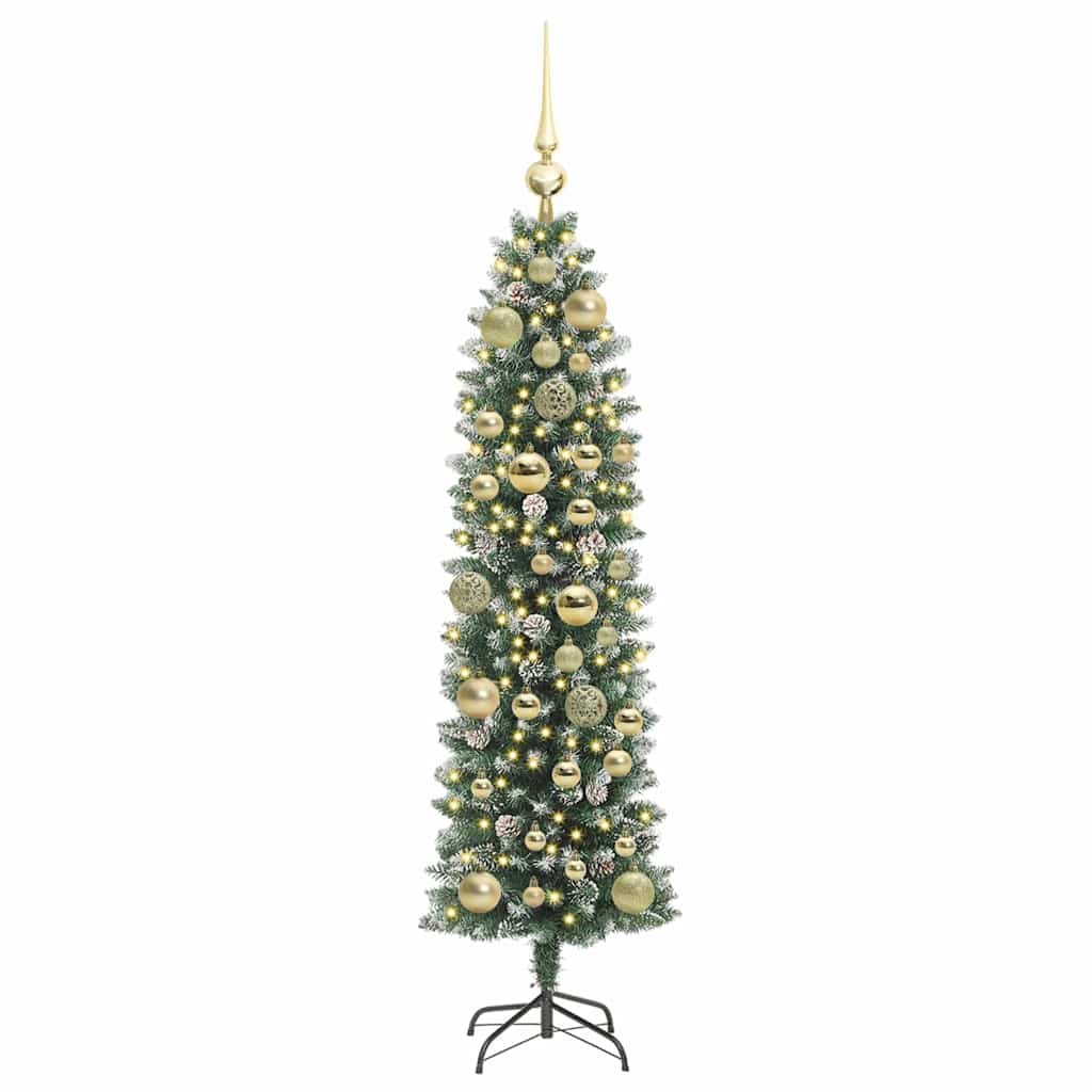 Vidaxl kunstmatige slanke kerstboom met 150 led groen en wit 120 cm