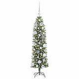 Vidaxl kunstmatige slanke kerstboom met 150 led groen en wit 120 cm