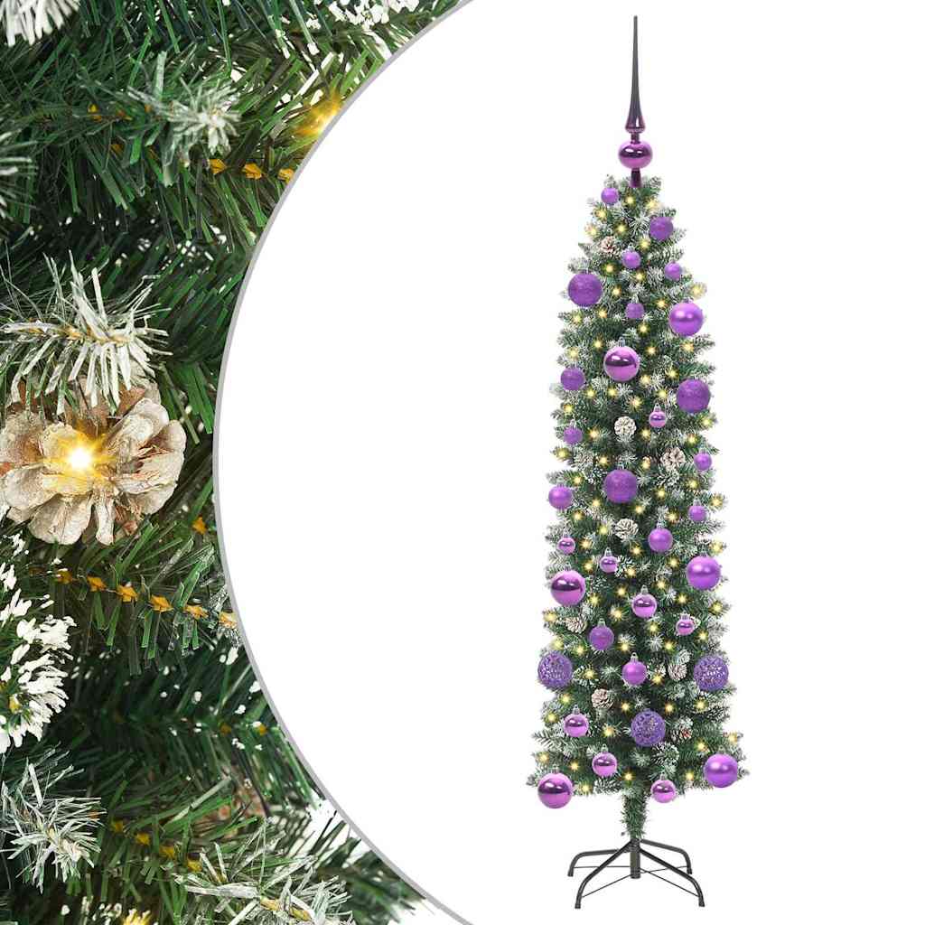 Vidaxl kunstmatige slanke kerstboom met 150 led groen en wit 120 cm