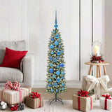 Vidaxl kunstmatige slanke kerstboom met 150 led groen en wit 120 cm
