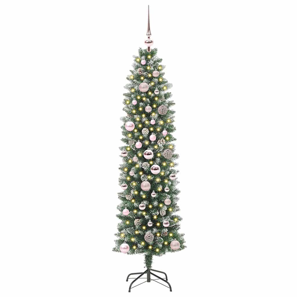 Vidaxl kunstmatige slanke kerstboom met 150 led groen en wit 150 cm