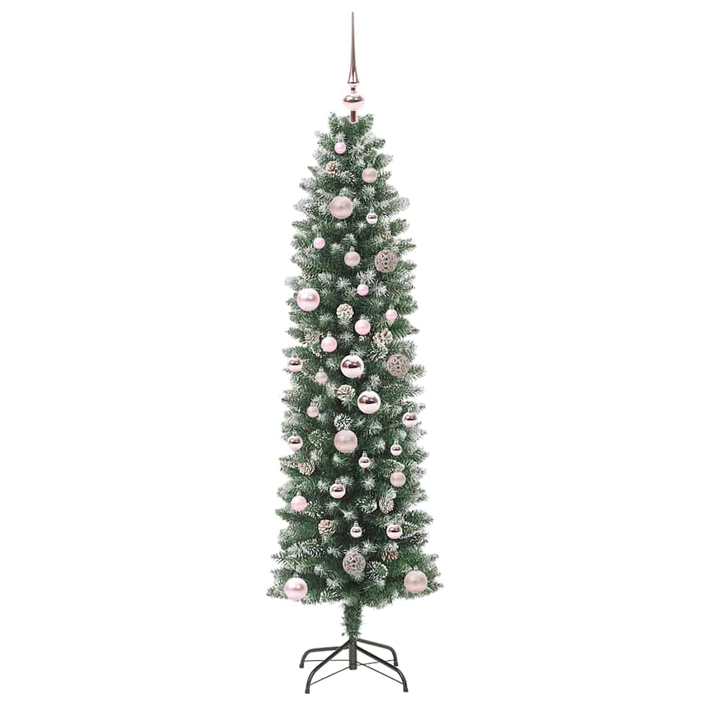 Vidaxl kunstmatige slanke kerstboom met 150 led groen en wit 150 cm